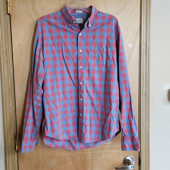 J Crew Slim Shirt L Long Sleeve Check Red Blue - Picture 8 of 10